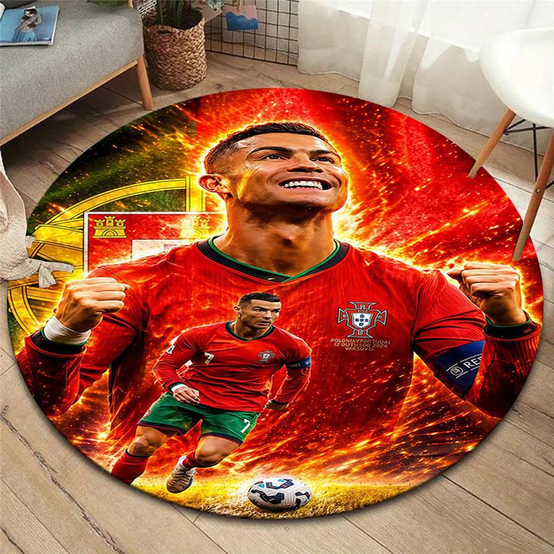 Cristiano Ronaldo Round Area Rug,Carpet Rug for Living Room Bedroom Sofa Playroom Decor,Non-slip Floor Mat
