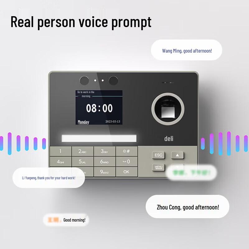 Deli Facial and Fingerprint Biometric Attendance Machine CN plug (adapter included)