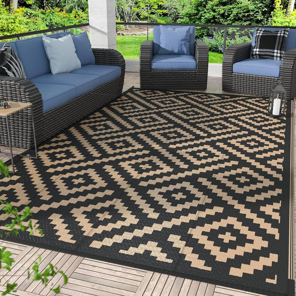 Retro Plaid Pattern Outdoor Carpet Geometrice Home Living Room Balcony Mat Camping Picnic Decorative Rugs Washable