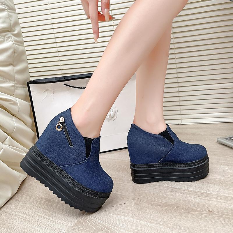 

Winter Boots Lady Wedge Shoes Boots-Women Clogs Platform Lolita Autumn Rock High Heel Ankle Increased Internal Super Breathable 35 синій