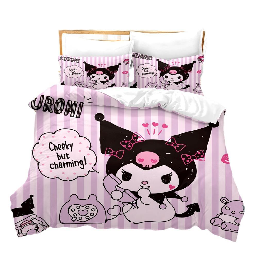 Digital Print Three-Piece Cartoon Cute Kuromi Kuromi Bedding
