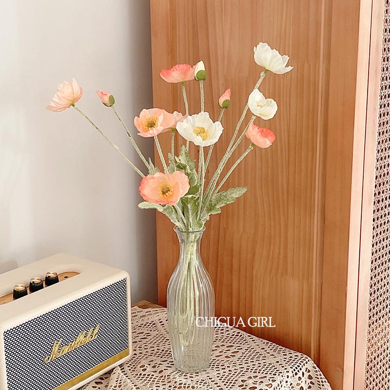 Blue Iceland Poppy Silk Flower Bouquet for Living Room Decoration