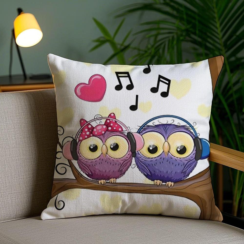 Cute Cartoon Owl Cushion Cover Soft Short Plush Double-Sided Printing Home Decor Machine Washable Pillow Case Gift