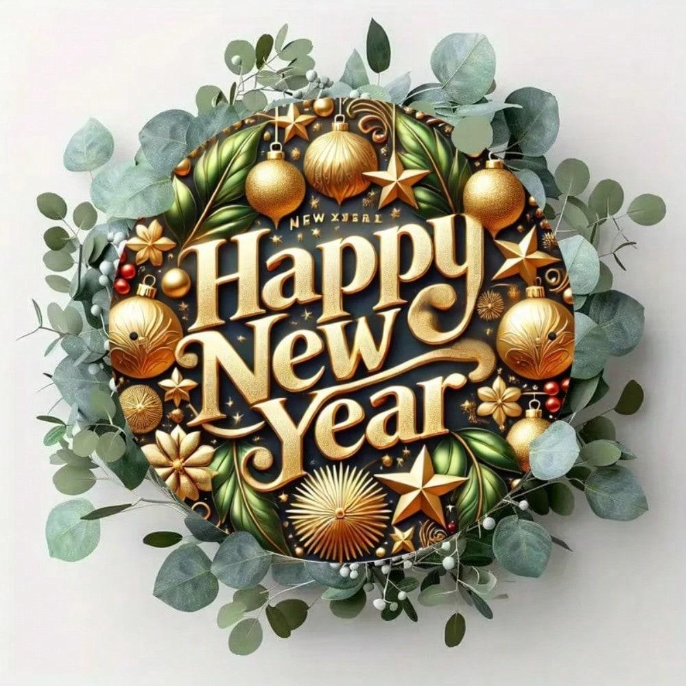 

Happy New Year Metal Wall Art Home Decor Premium Craft Easy Hang 20x20 белый