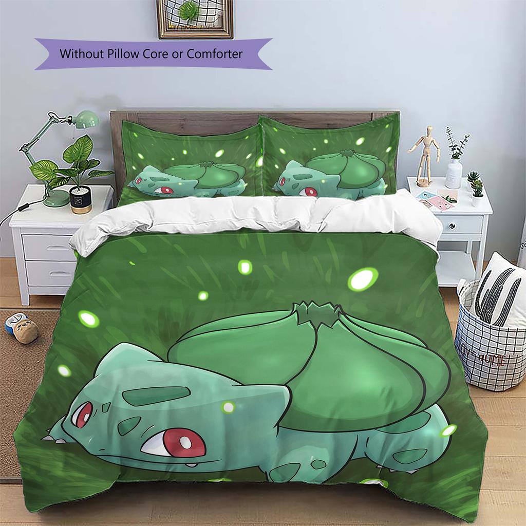 Pokémon Bulbasaur Vzor Povlečení Domácí Dekorace Narozeninový Dárek (1 * povlak na peřinu + 2 * povlak na polštář, bez jádra)