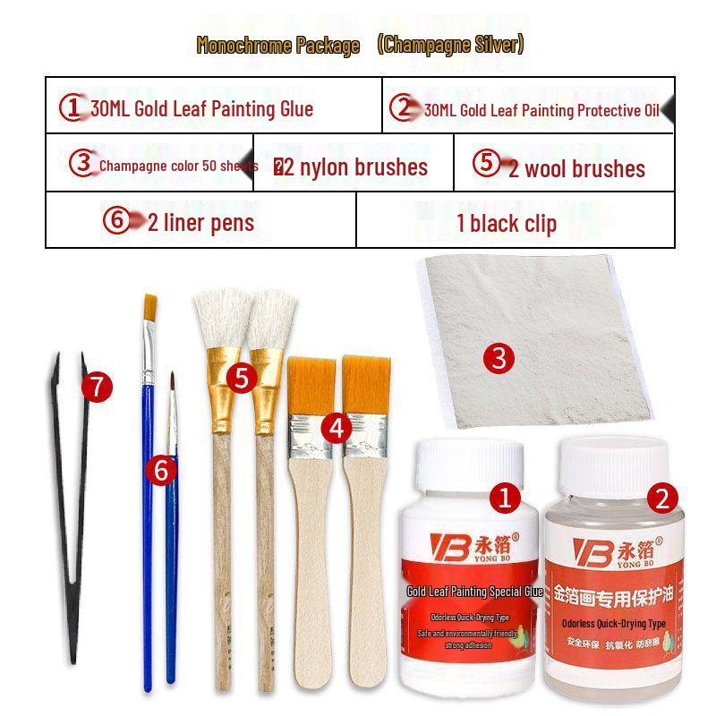 Kit Completo di Doratura con Foglia Oro e Argento per Arte Fai da Te, Artigianato e Pittura