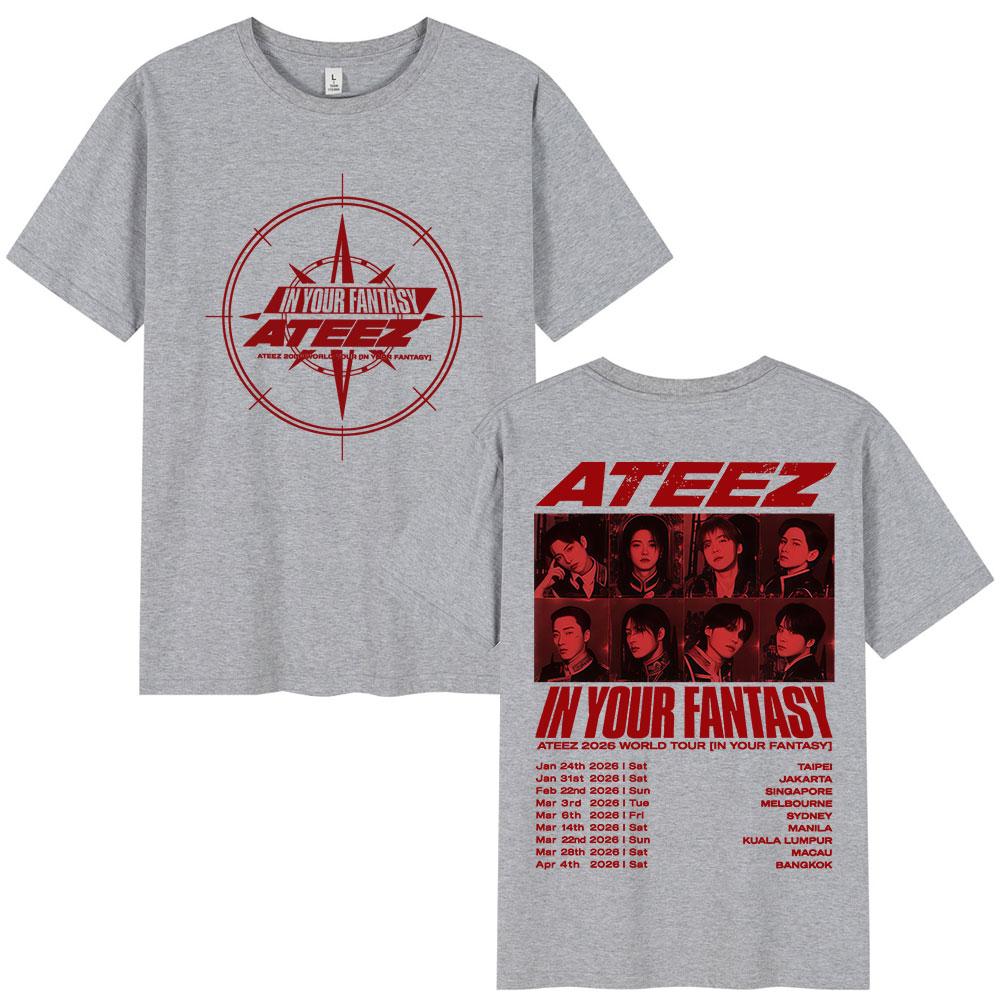 Ateez 2026 World Tour in Your Fantasy T-shirt Unisex Abbigliamento Donna Casual Cotone Oversize Estiva Manica Corta Top Streetwear