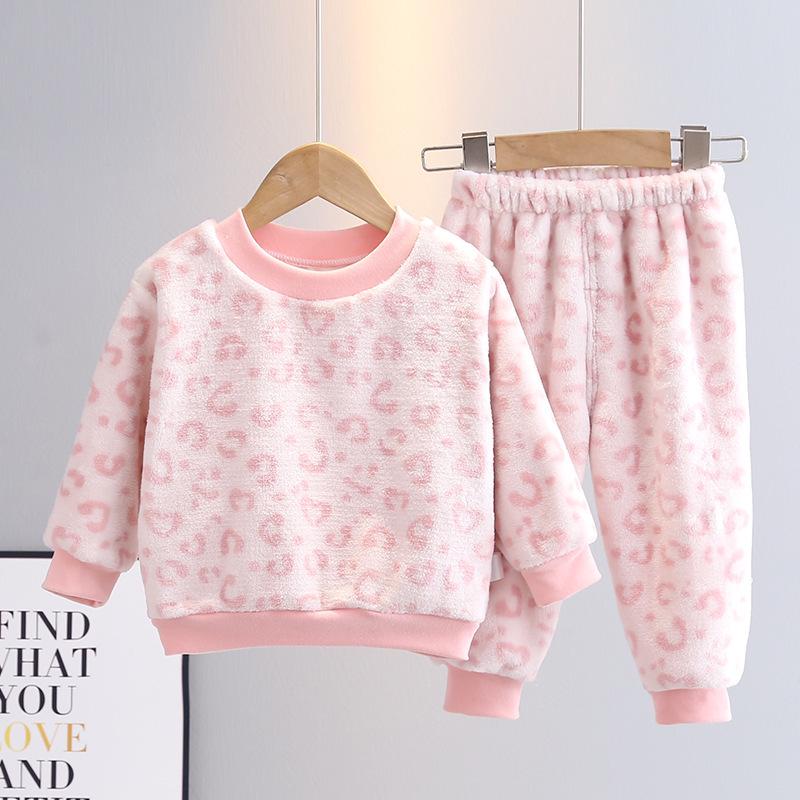 Girls' Flannel Pajama Set: Autumn/Winter Thickened Two-Piece Homewear for Babies and Kids