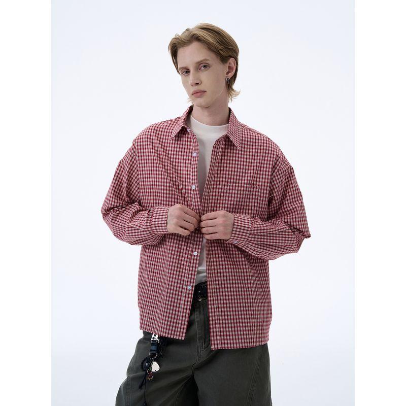 Kisko American Retro Classic Red Plaid Long-Sleeved Shirt for Men and Women, High-End Lazy Casual Cardigan Top