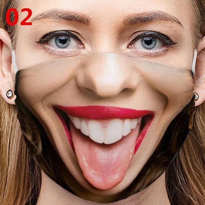 New Unisex 3D Funny Face Printed Masks Adult Windproof Washable Reusable Cotton Mouth Mask