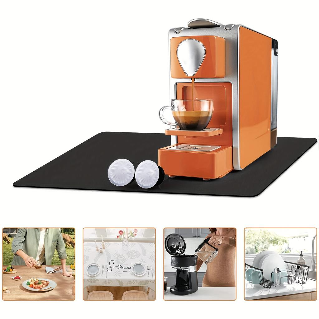 1ks Gumová sušicí podložka s retro kávovým nádobím Pro kavárny Restaurace Kuchyň Kobercové nádobí Odolné Diatom Mud Stolní podložka Pet Mat Coffee