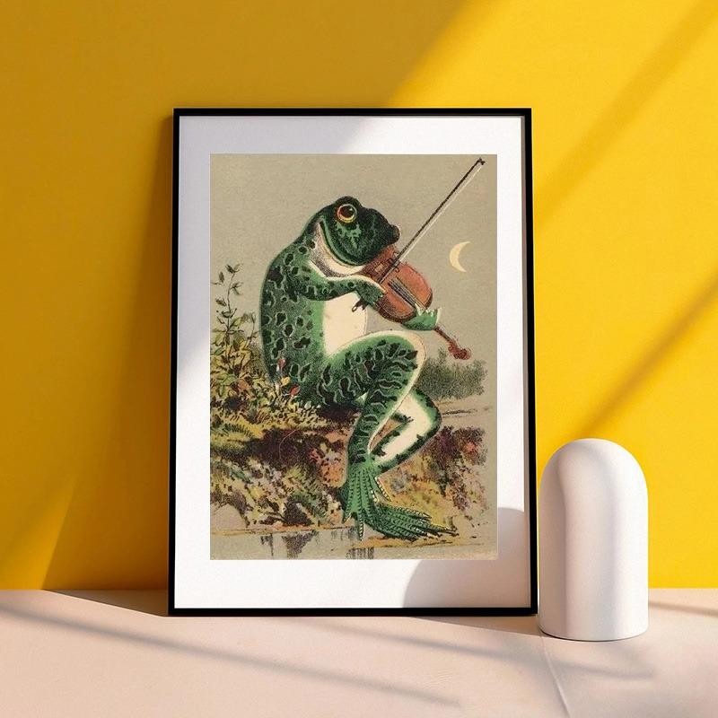 Vintage Animals Posters Banjo Frog Cartoon Canvas Painting and Prints Funny Nursery Wall Art Picture for Living Room Home Decor