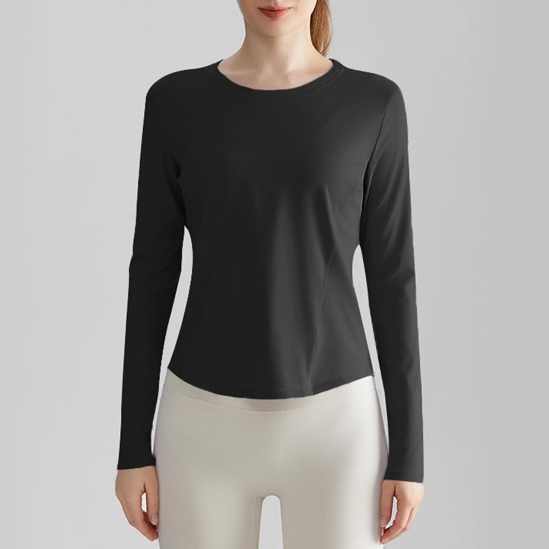 

Женский облегающий быстросохнущий топ для йоги Chuandun - длинный рукав, дышащий, круглый вырез, изогнутый подол S