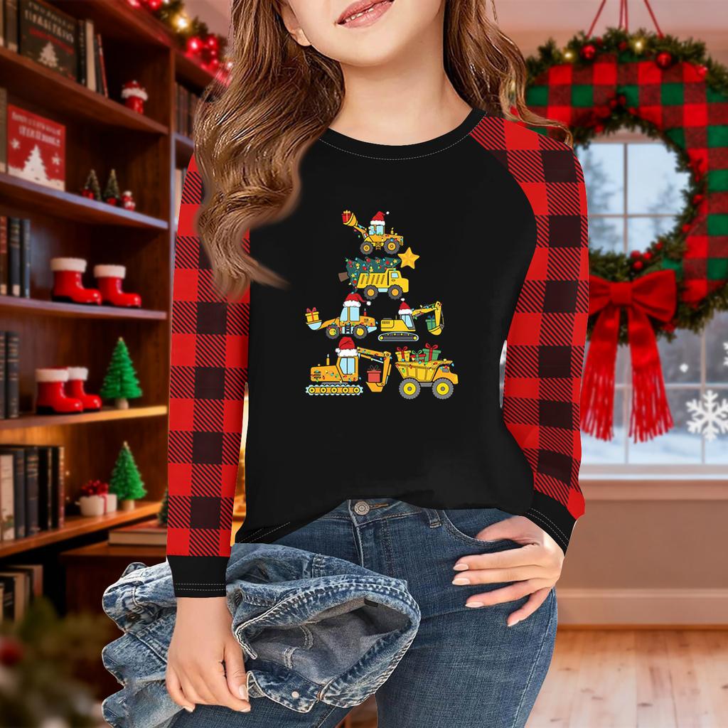 Girls Long Sleeve Christmas Day T Shirts Kids Fall Tops Crewneck Basic Tees 5-14Y