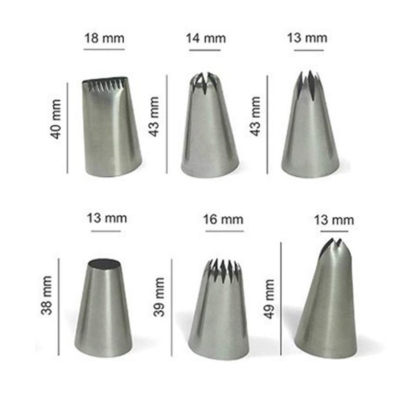 6-Piece Commonly Used Piping Nozzle Set Medium-Sized Cookie & Cream Icing Nozzles 304 Stainless Steel Baking Tools