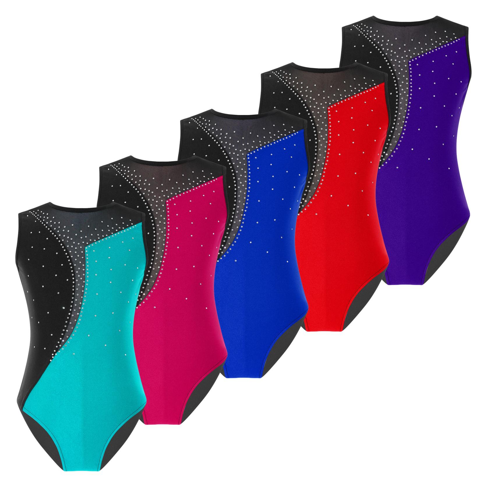 

Детские блестящие стразы без рукавов для девочек, украшенные контрастными цветами, джазовые латинские танцевальные гимнастические купальники, сценическое выступление