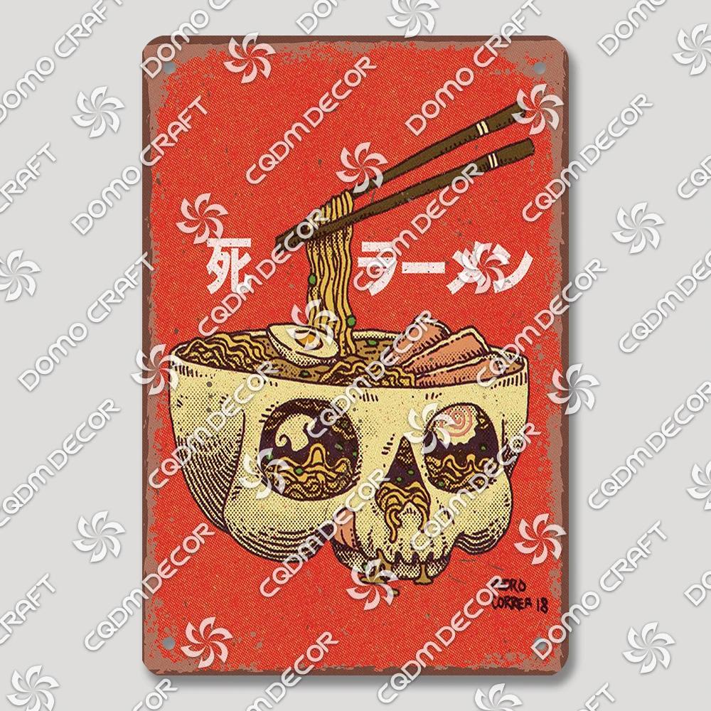 Vintage Japanese Cartoon Cat Tin Sign  Retro Ramen Sushi Takoyaki Metal Wall Art for Kitchen Bar Pub Restaurant Decor  Unique Ho