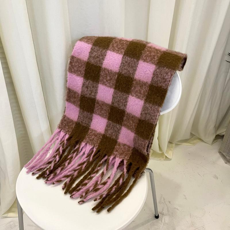 Korean Style Plaid Scarf for Women Mohair Soft Thickened  Warm Soft Girl Tassel Versatile Small Version Trendy Scarf for Men
