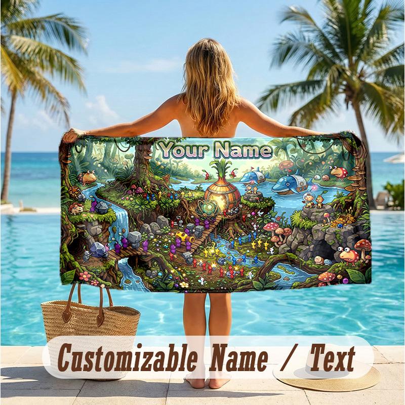 Custom Text Beach Towel, Soft Absorbent Swimming Multi-use TowelPikmin