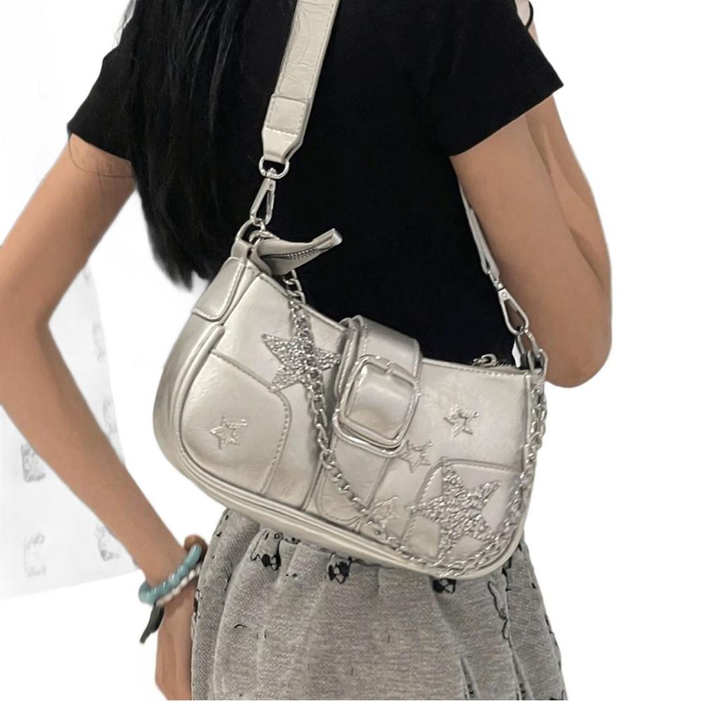 Vintage Shoulder Bag Metal-Studded Oil Wax Leather Bag Motorcycle Bag Cool For Trendy Events Fashion Street Daily Commute