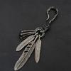 Distinctive Feather Keychain Charm In Antique Silver With Turquoise for Individualistic Fashion Statements Pieces