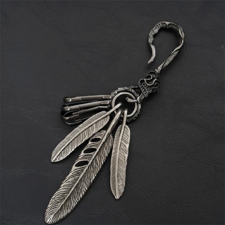 Distinctive Feather Keychain Charm In Antique Silver With Turquoise for Individualistic Fashion Statements Pieces