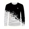 Fashionable and casual 3D digital printed men's street style round neck long sleeved T-shirt