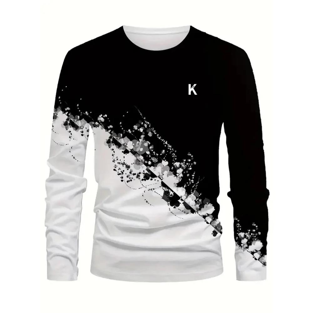Fashionable and casual 3D digital printed men's street style round neck long sleeved T-shirt