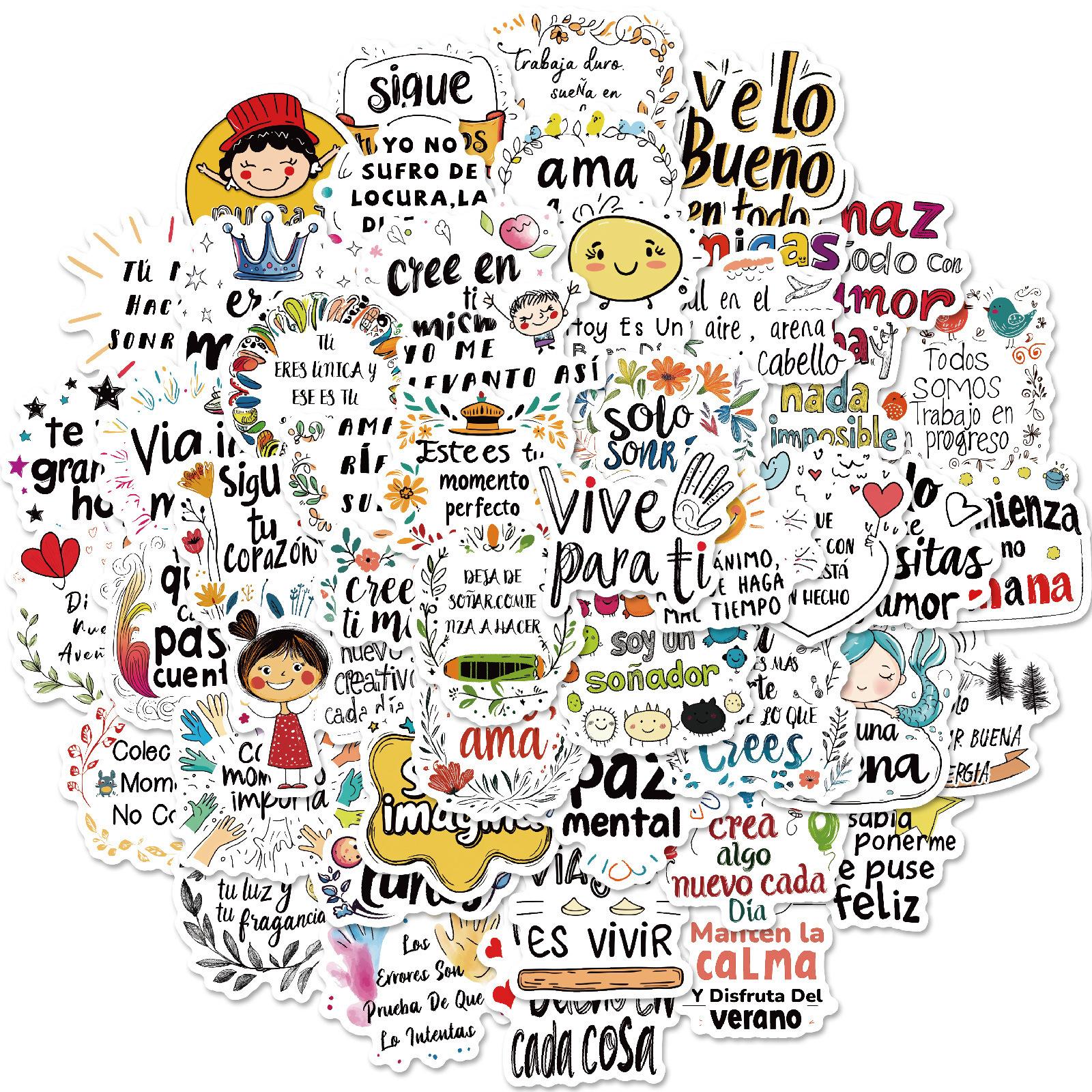 

50 Картинки Цветные Испанские Вдохновляющие Короткие Предложения Текст Граффити Наклейки Новый Стиль Персонализированные Декоративные Наклейки