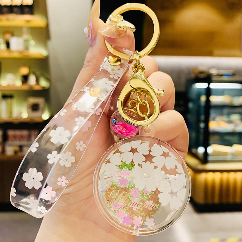 Cute Sakura Liquid Keychain Bag Charm Adorable Acrylic Accessory Birthday Gift