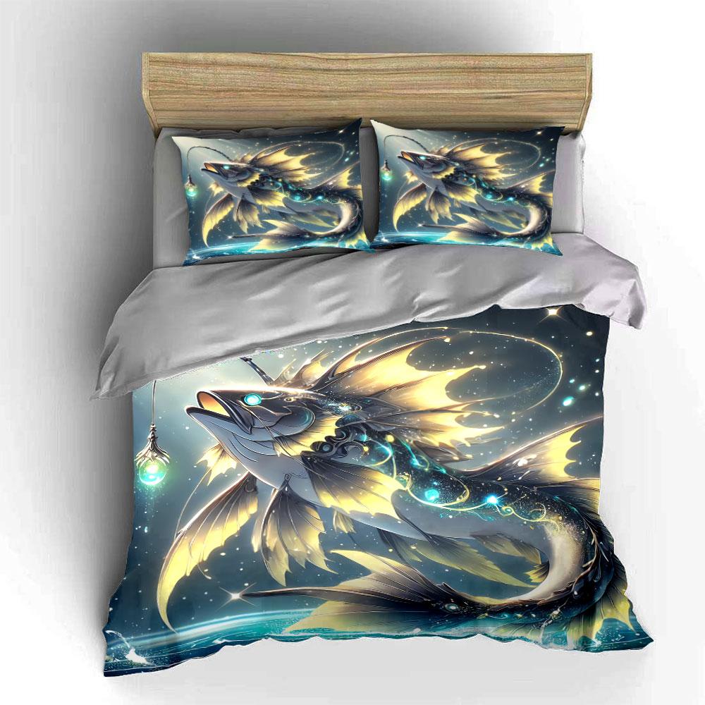 "Fantasy Fish Decor Set" Bedding Set with 1 Duvet Cover 2 Pillowcases Single Double King Queen, Gift