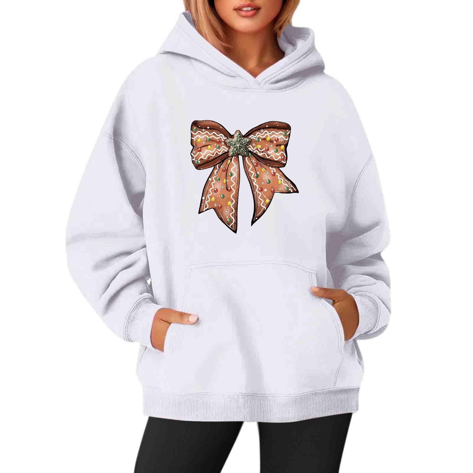 

Женские толстовки с круглым вырезом и длинным рукавом с рождественским принтом, однотонная толстовка с капюшоном L белый