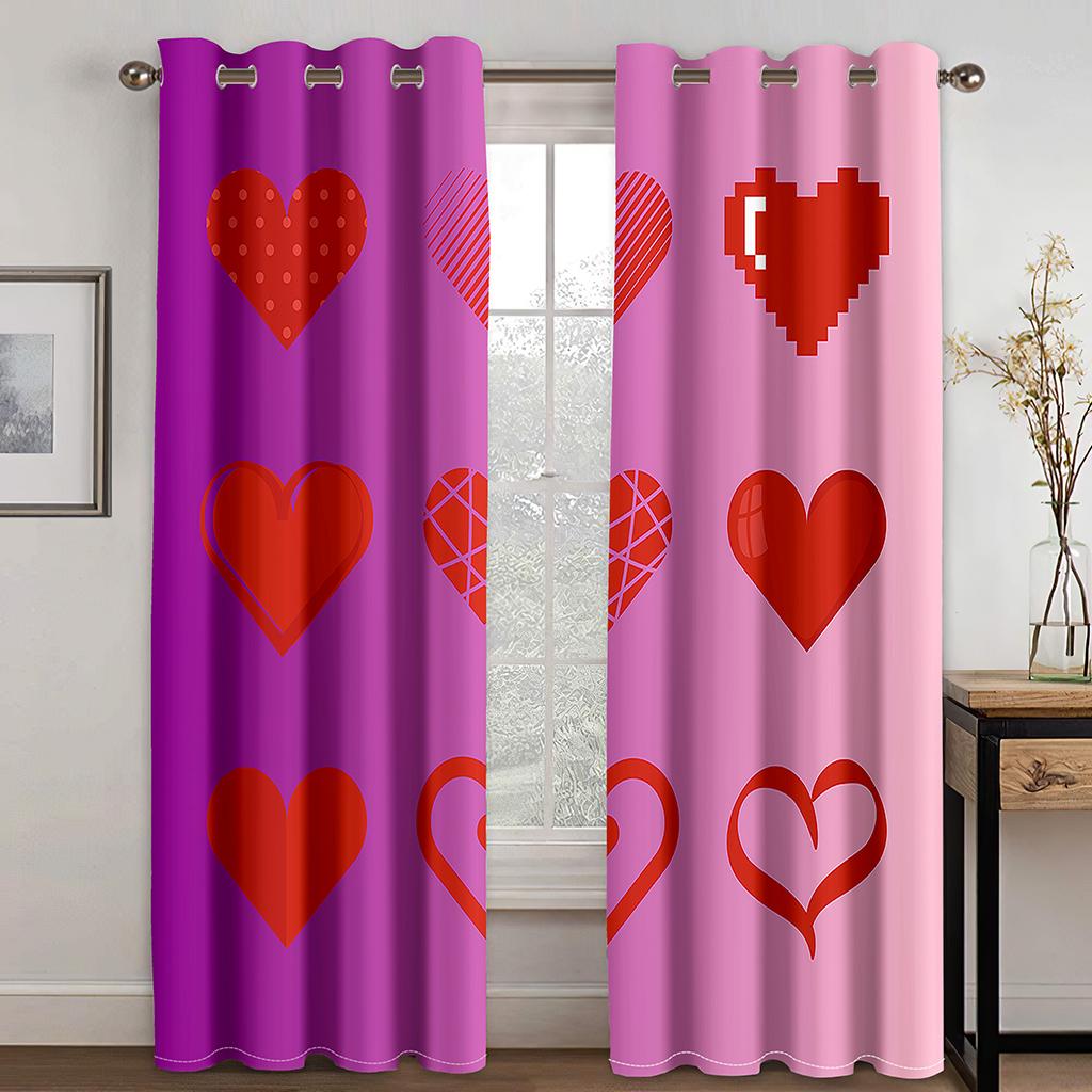 3d Curtains Love Pattern Colorful Red Peach Heart Curtains Balcony Living Room Window Decorative Curtains 2 Panels