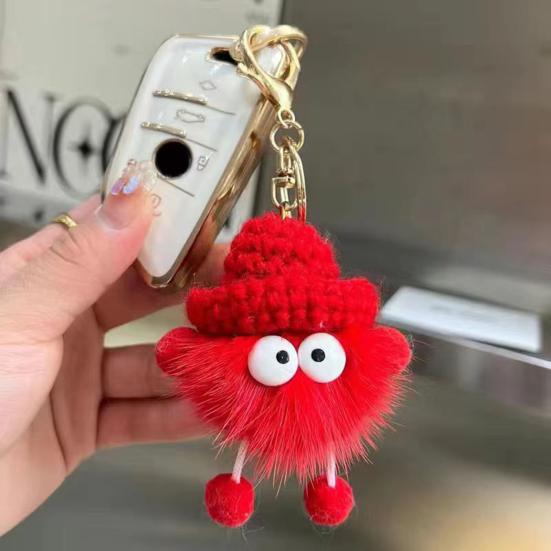 Keychain Imitation Mink Hair Cartoon Doll Charm Key Ring Fade-Resistant Compact Lightweight Backpacks Car Key Holder