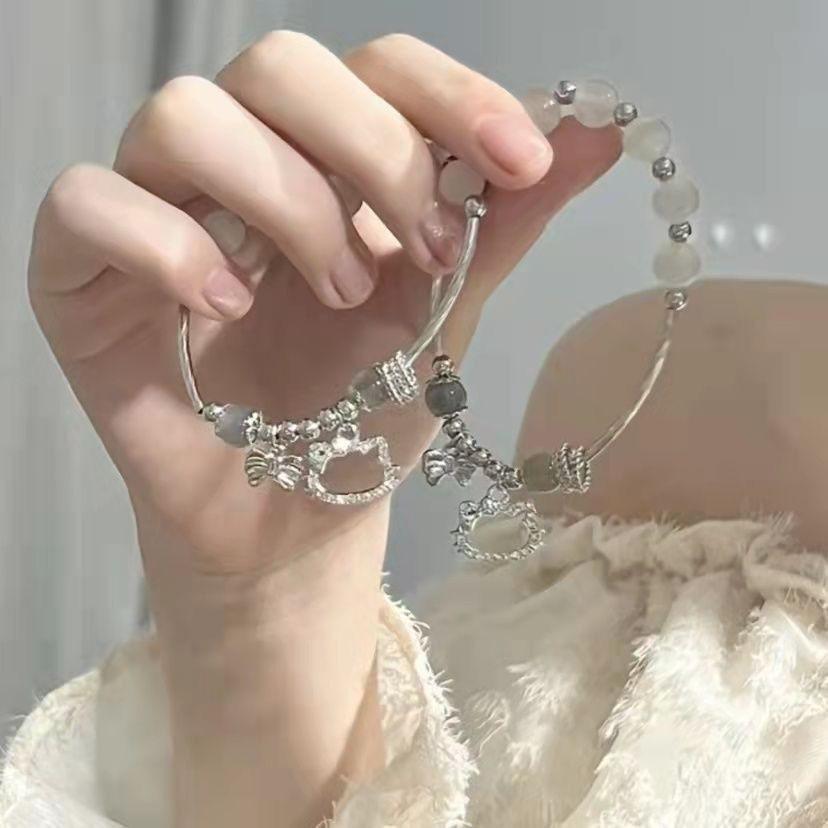 Kitty Cat Bow Opal Bracelet Women's Ins Niche Design Simple and Versatile Couple Student Jewelry Women