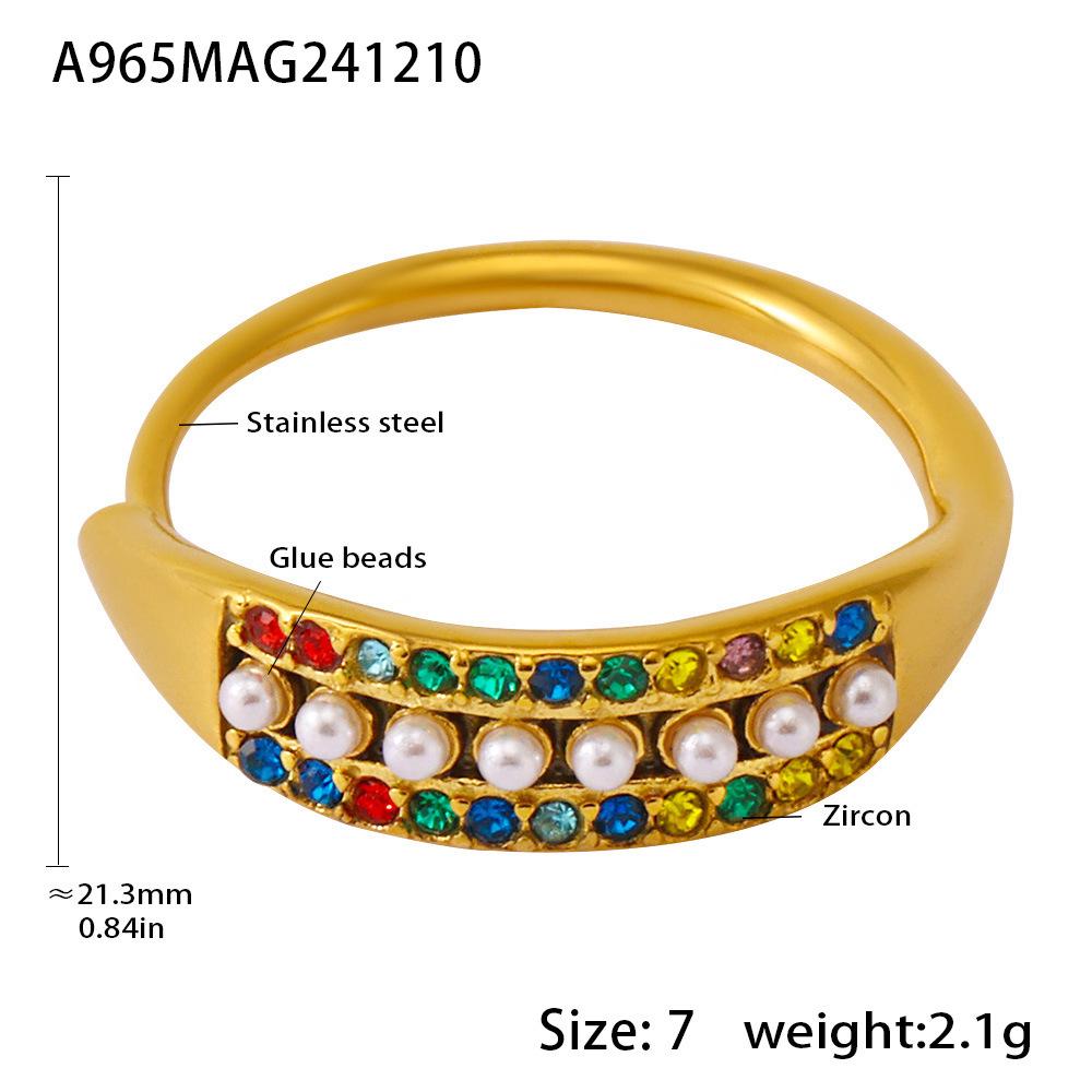 Qiong Yao Adjustable Shell Pearl Zircon Ring: Delicate Pinky/Index Finger Stainless Steel Ring Size 7