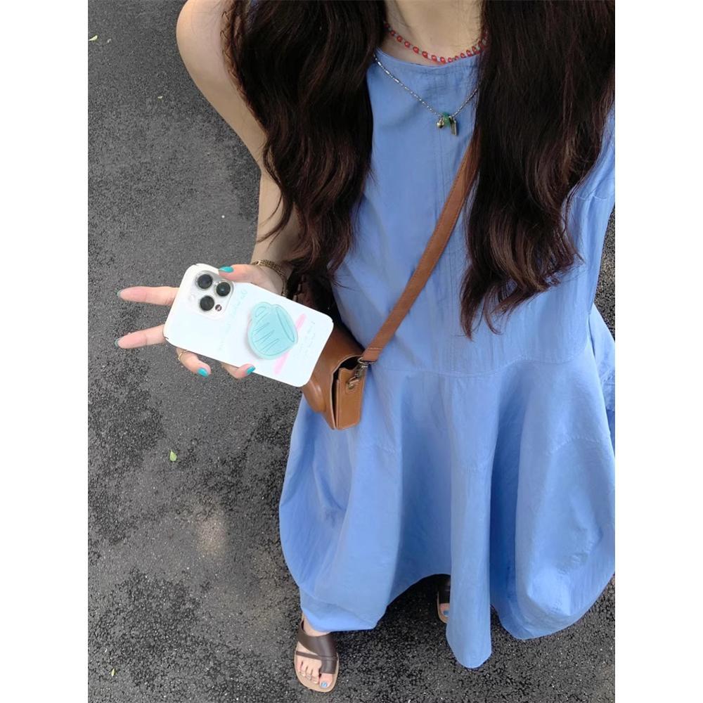 Temperament Blue Vest Dress Women's Clothing Summer New Casual Seaside Vacation Waist Slim Skirt