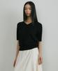 Lingseoul Merino Wool V-Neck Half Knit Top-Black