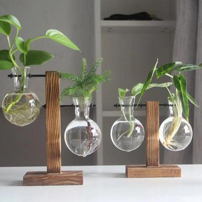 Teraryum Vasevase Dekorasyon Ev Bonsai Çiçek Bitki Vazolar Vintage Çiçek Saksısı Şeffaf Ahşap Çerçeve Cam Masa Üstü Bitkileri