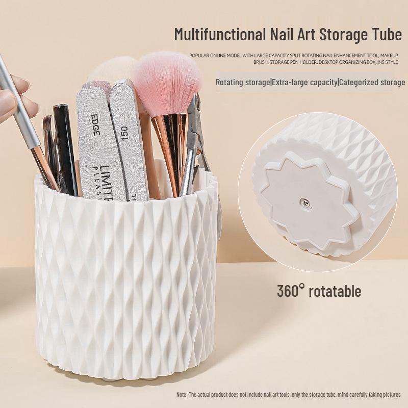 

Вращающийся органайзер для нейл-арта: Многофункциональный держатель для ручек, щетка для пыли и хранилище для пинцетов для маникюрных салонов.