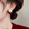Retro Red Pearl Earrings for Women, Luxurious, Elegant Studs with Contrasting Colors