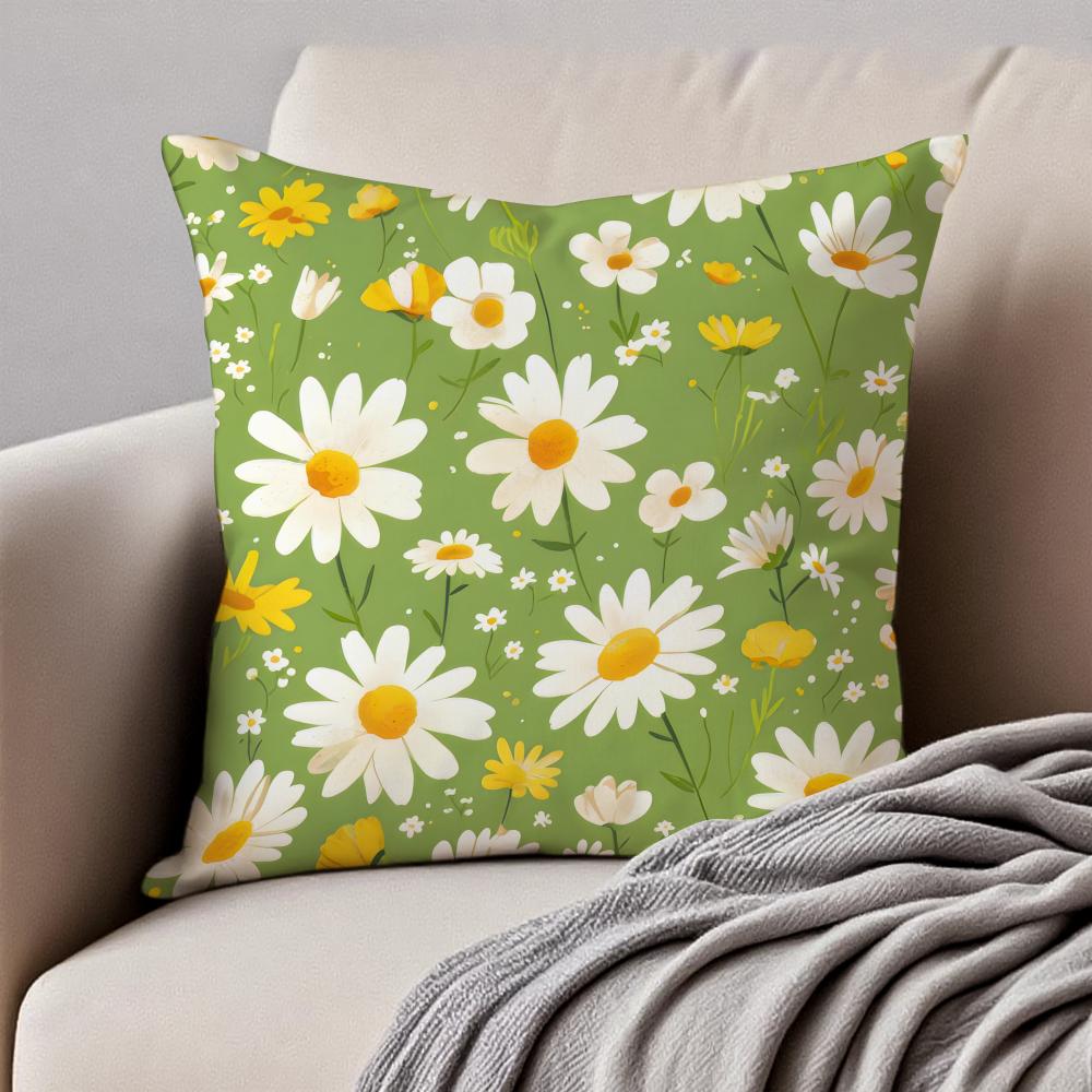 Aesthetic Small Daisy Print Cushion Cover Pillowcase Antidustmite Invisible Zipper Short Plush Sofa Cushion