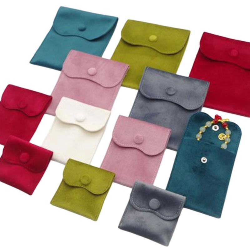 Soft Velvety Jewelry Storage Pouches, 10 Separate Snap-Button Bags for Sorting, Travel Carrying, and Gift Presentation