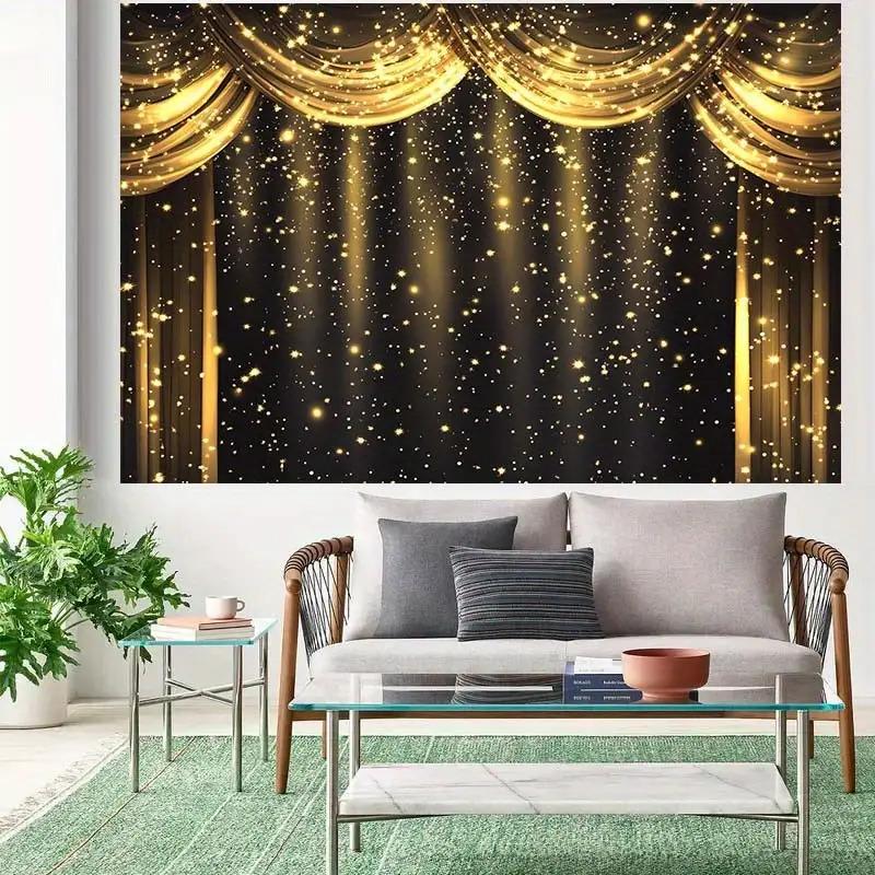 2D Plane 2D Banner 1 Piece of 2D Luxurious Golden Starry Night Sky Background Fabric Paired with Curtains