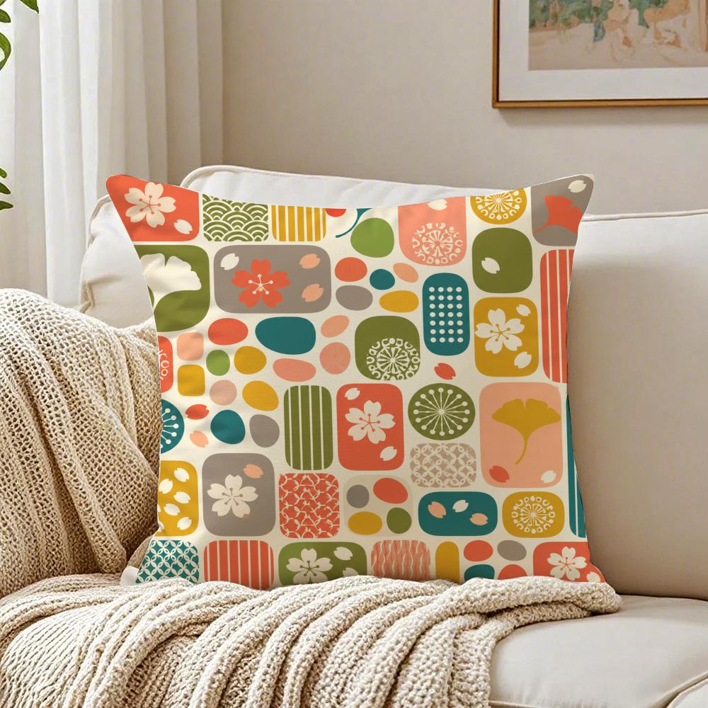 Mid Century Modern Geometric Pillow Case Organic Short Plush Cushion Covers Breathable Washable WrinkleResistant