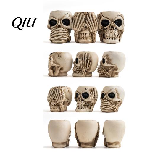 Alte Textur Schädel Sehen Hören Sprechen Kein Böses Figur, Gruselige Halloween Harz Dekoration Skelett Statue für Kaminsims, Tisch, Gothic Wohnkultur Vintage