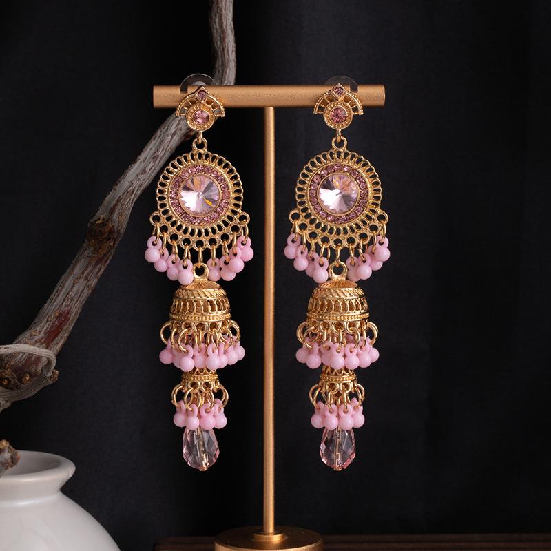 Bohemian Ethnic Style Earrings Retro Carved Long Fringed Earrings With Diamonds And Water Droplets Light Luxury Premium Earrings