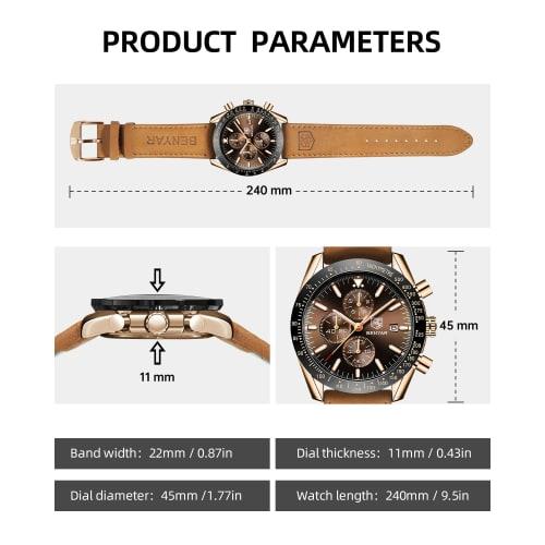 BY BENYAR Men's Watch Chronograph Analog Quartz Movement Stylish Sports Designer Watch 30m Water Resistant Elegant Father's Day Gift, Light Blue, Chro