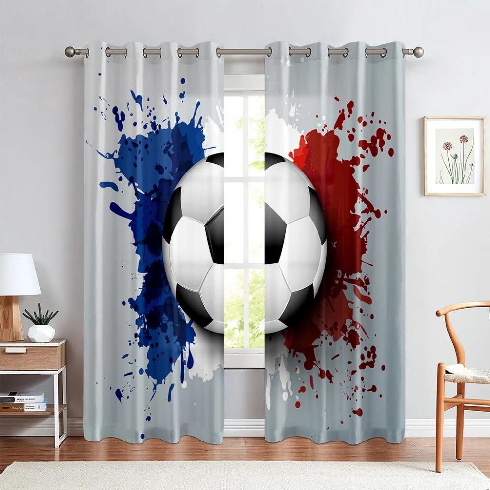 Football Print Curtains Watercolor Color Sports Boy Kids Room Living Room Kitchen Decoration Window Curtains Can Be Customized