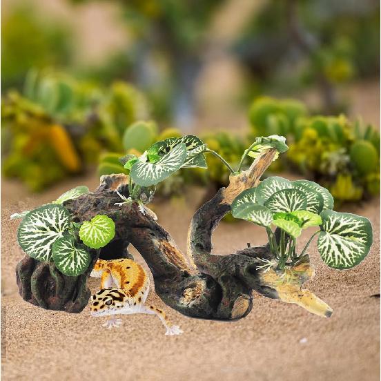 PINVNBY Branches for Reptiles,Crested Gecko Resin Climbing Tree Branch with Hideout Cave Bearded Dragon Tank Accessories Lizard Terrarium Habitat